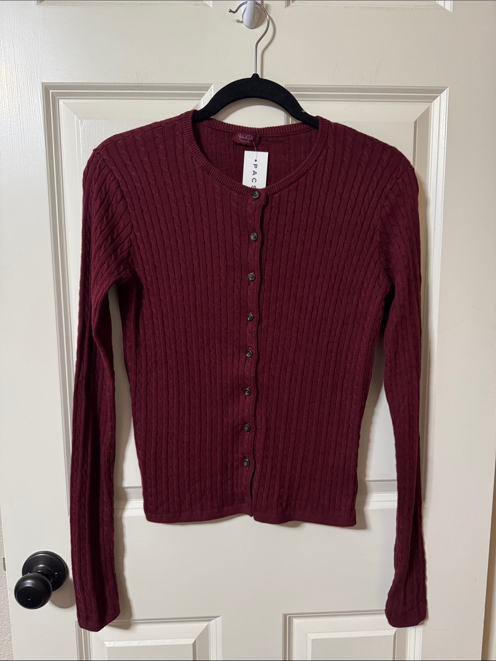 Brandy Melville Burgundy Ribbed Button-Up Cardigan